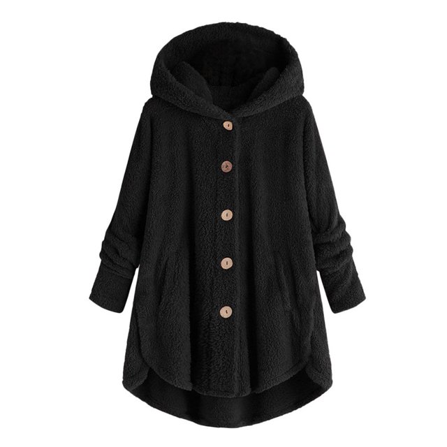 Womens Cardigan Plus Size Button Plush Tops Hooded Loose Cardigan Wool Coat Winter Jacket Navy Xl