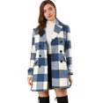 thumbnail image 1 of INSPIRE CHIC Women's Notched Lapel Double Breasted Plaids Overcoat, 1 of 6