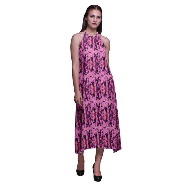 Bimba Robe de Plage Teinture sur Nœuds Femme Imprimée Dos Nu Longue à Col Licou Rayondress-Xx-Grand