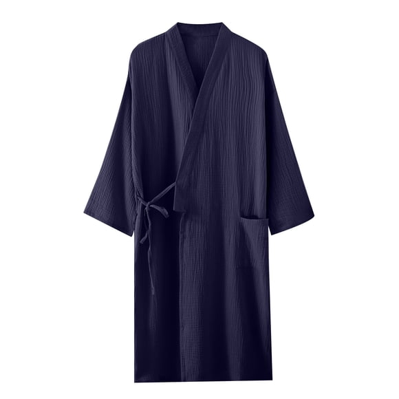 Bocqde Robe for Women Casual Solid Color Knot Bathrobe Soft Lightweight Cotton Nightgown with Pocket