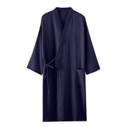 Bocqde Robe for Women Casual Solid Color Knot Bathrobe Soft Lightweight Cotton Nightgown with Pocket