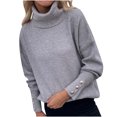 thumbnail image 1 of Yuyuzo Womens Sweater Long Sleeve Pullover Turtleneck Tops with Button Cuff Winter Fall Casual Solid Color Sweaters, 1 of 6