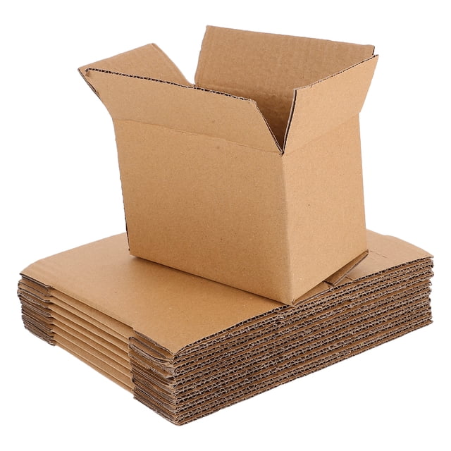 Shisuyan 10pcs heavy duty corrugated shipping packing boxes made from durable light yellow corrugated cardboard. These reusable mailer boxes measure 14.50x10.50x8.50cm (5.70x4.13x3.34in) and are designed for moving, storage, and shipping. The stackable design and easy assembly without tape make them practical for personal and business use.