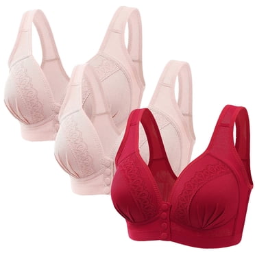 AherBiu 3pc Plus Size Bras for Women Front Closure Large Bust No Underwire Bralettes Comfy Lift up Underwear