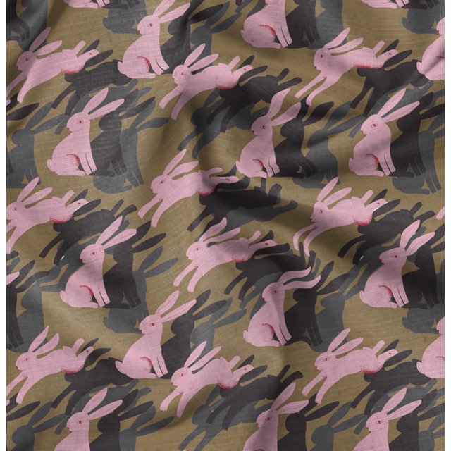 Soimoi Brown Velvet Fabric Bunny Rabbit Animal Print Fabric by the Yard 58 Inch Wide