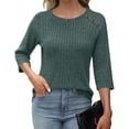 thumbnail image 3 of Pincandy Womens Sweaters Fall Fashion 3/4 Length Sleeve Tops Crew Neck Button Shirts Casual Pullover Cute Winter Clothes, 3 of 5
