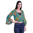 thumbnail image 3 of Moomaya Printed Womens Crop Top Wrap Style Top Wear Ruffle Long Sleeve Casual Summer Blouse, 3 of 5