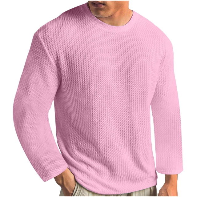 RXIRUCGD T-shirt Tricoté d'Été Uni à Col Rond à Manches Courtes pour Homme, Rose, Taille : M