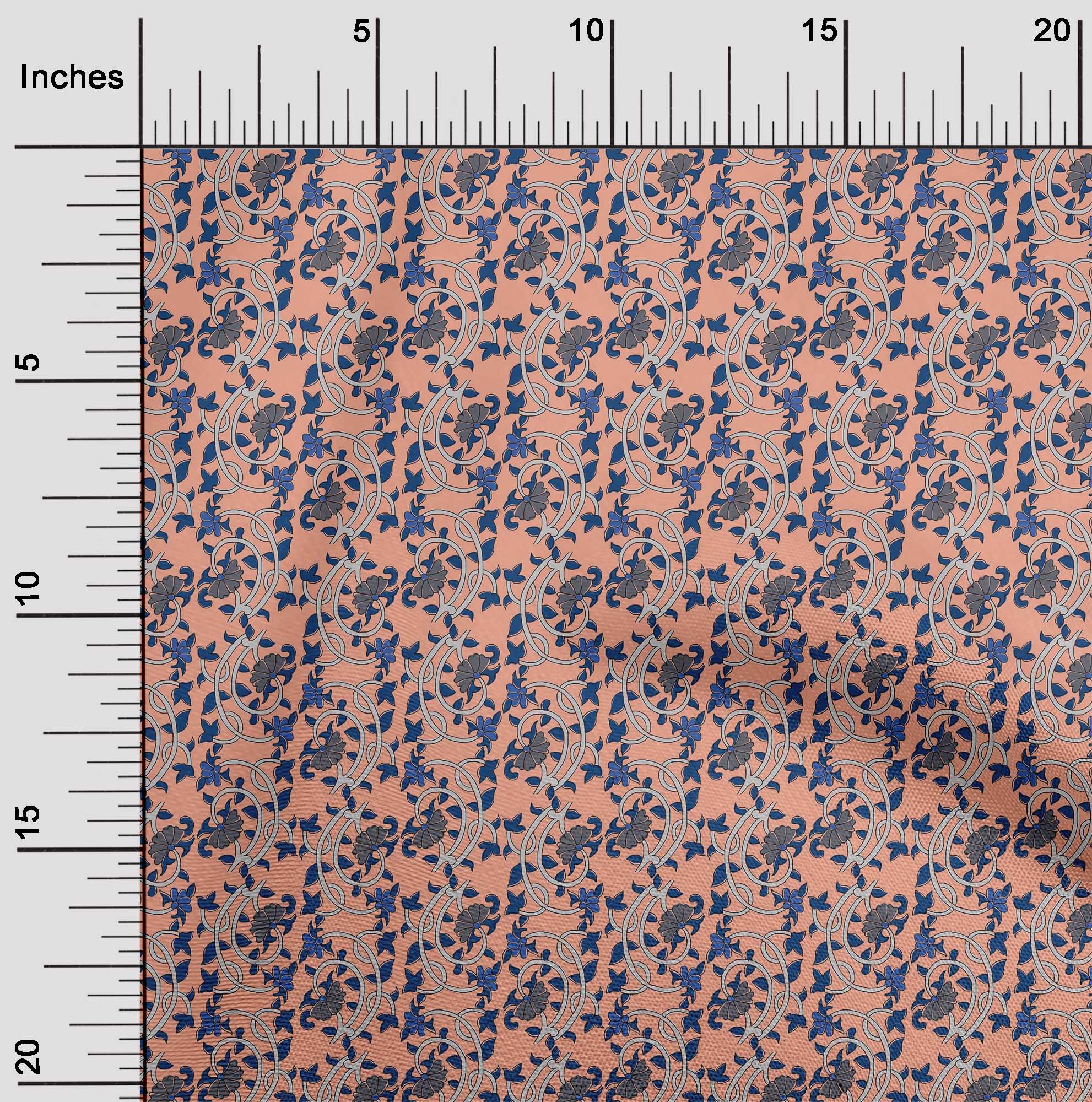 oneOone Cotton Poplin Fabric Leaves & Floral Block Print Sewing Fabric BTY 56 Inch Wide