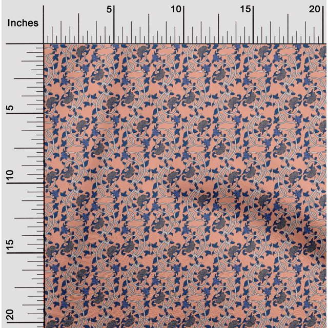 oneOone Georgette Viscose Fabric Leaves & Floral Block Printed Fabric 1 Yard 42 Inch Wide