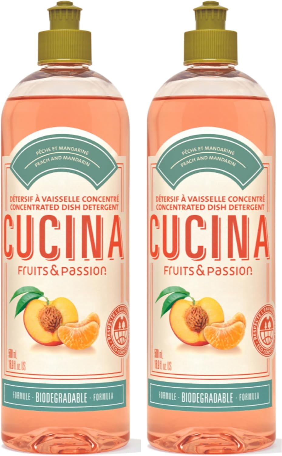 Fruits & Passion [Cucina] Peach and Mandarin Concentrated Dish Detergent Bottle 500 ml (2 pack)