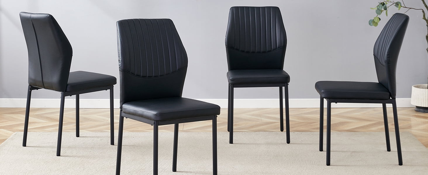 Noble House Luxury minimalist chair - 4 high elasticity black PU dining chairs