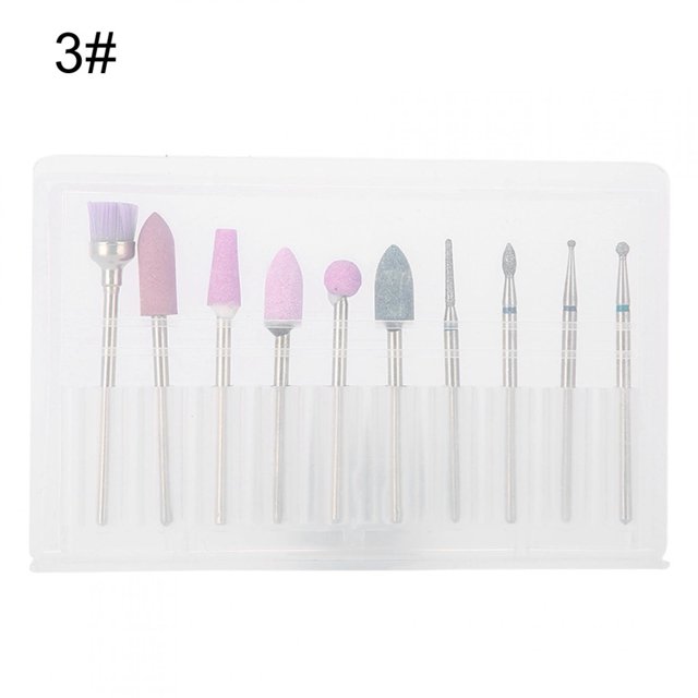 10Pcs / Set Alliage d'Acier Nail Art Percer Kit de Tête de Vernis Perceuse à Ongles Accessoires 03