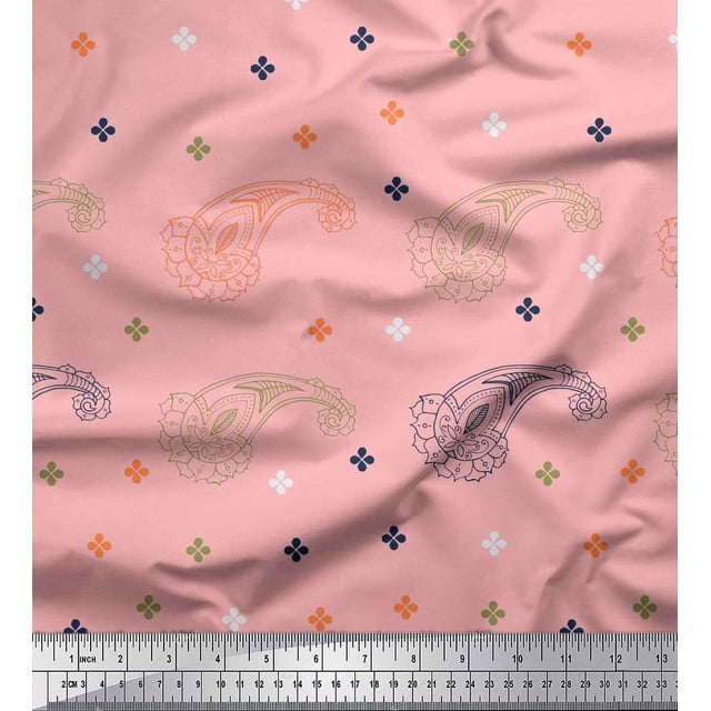Soimoi polyester Crepe Fabric Paisley & Jamdani Print Fabric by the Yard 42 Inch Wide