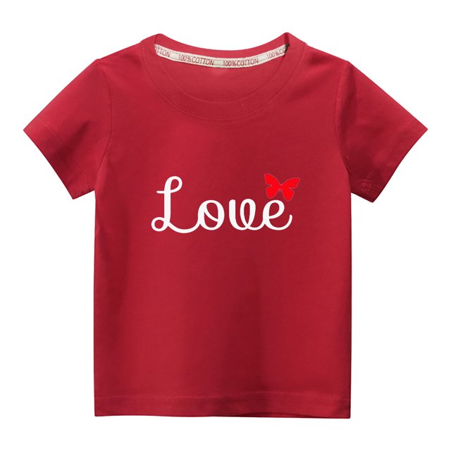Penkiiy Tout-Petits Enfants Garçons Filles Mode Mignon Col Rond Imprimé Manches Courtes Haut 7-8 Ans Rouge
