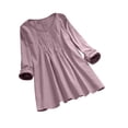 thumbnail image 1 of IROINID Discount Ladies Long Sleeve T Shirts Solid Color Button T-shirt Blouse Round Neck Lounge Tops,Pink, 1 of 8