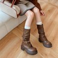 thumbnail image 3 of Platform Fold over Mid Calf Combat Boots for Women Fashion Slouchy Buckle Fall Motorcycle Riding Chunky Boots, 3 of 6