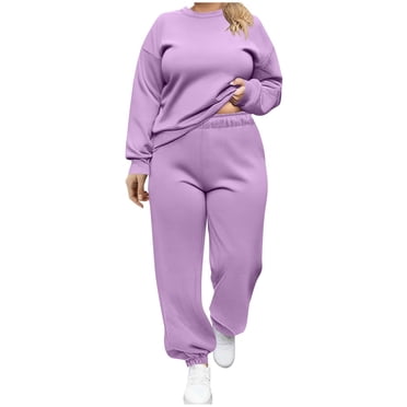 Erwazi Plus Size Tracksuit for Women Casual Crew Neck Long Sleeve Sweatshirt and Drawstring Joggers Sets 2 Piece Activewear Outfits with Pockets