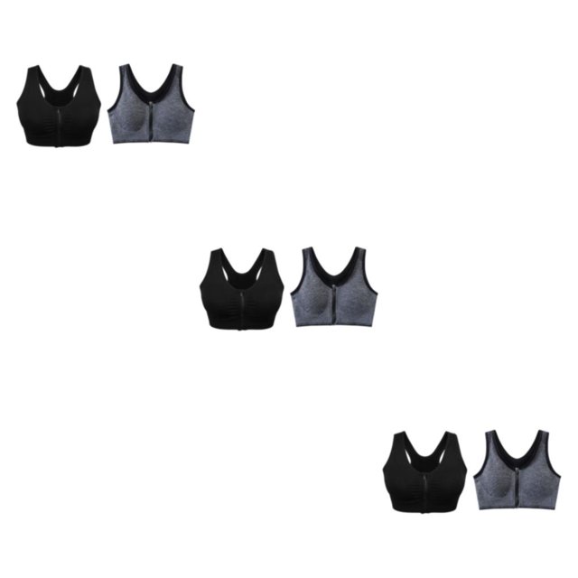 Baohd 2x Optimal Support And Style | Zipper Sports Bra In Various Colors Seamless Construction Bras black + gray S 3Set