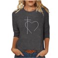 thumbnail image 1 of Chemisier pour Femmes T-shirt Imprimé Mi-Long Manches 3/4 Chemisier Col Rond Hauts Décontractés, 1 of 7