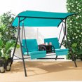 thumbnail image 1 of Costway 2-Person Canopy Porch Swing Padded Chair Cooler Bag Rotatable Tray Turquoise, 1 of 10