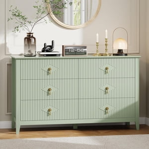 Dressing fluted pour chambre, 54 De pouce large 6-Drawer Dressing en bois, Commode moderne, Armoire d'organisateur de rangement pour salon, Hallway, Entrée, Vert