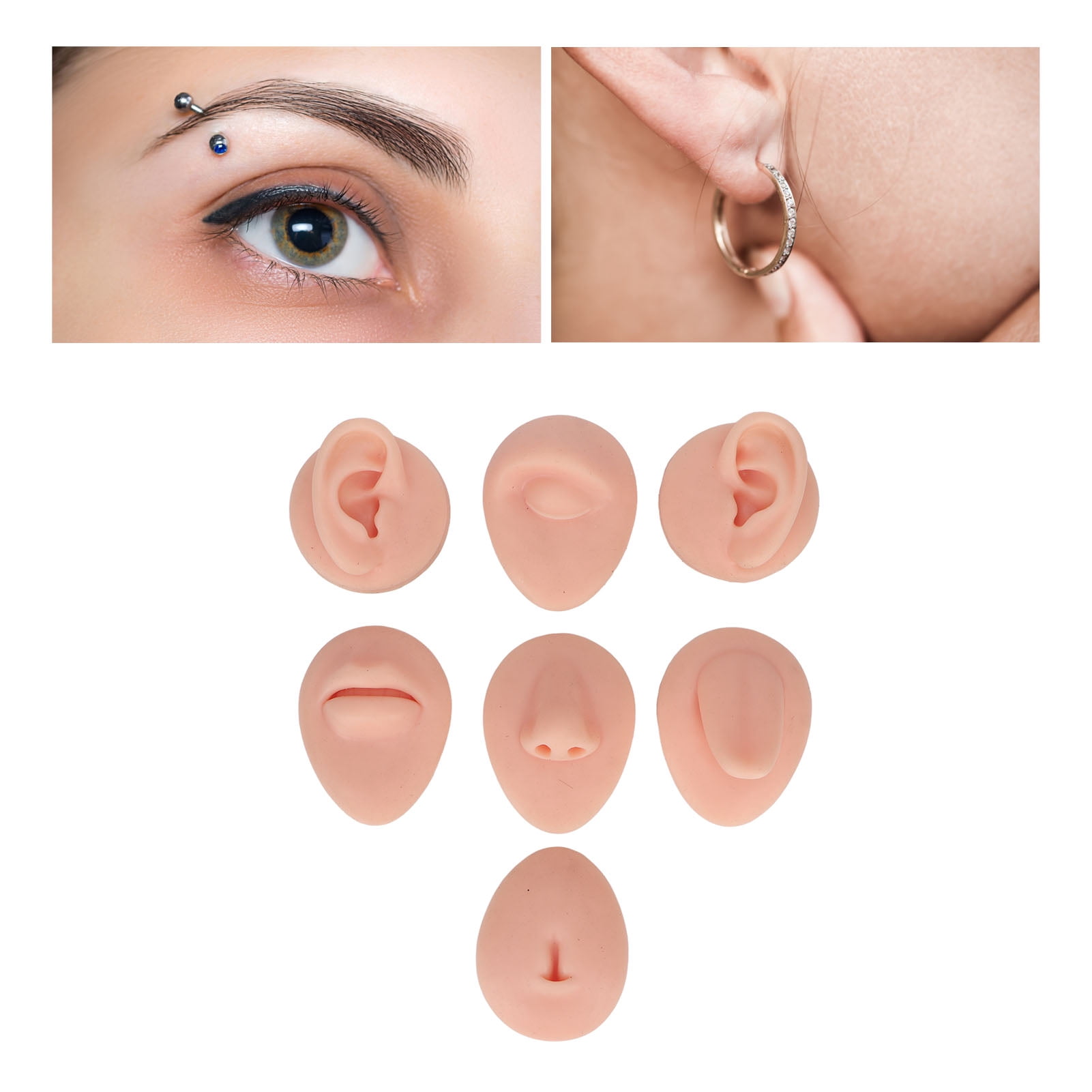 Ejoyous Body Piercing Kits, Body Piercing Practice Tool Simulation Silicone Ear Eye Nose Mouth Tongue and Belly Button Tool Piercing Kits For All Piercings For Novice Piercer