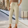 thumbnail image 2 of Yuyuzo Plus Size Cotton Linen Capri Pants for Women Drawstring High Waisted Summer Cropped Trousers, 2 of 7