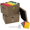 thumbnail image 1 of Lot de 2 Boîtes Organisatrices de Dossiers pour Bureau avec Couvercle, Organisation Suspendue Pliable en Lin pour l'École, Rangement Portable pour la Maison avec Poignée, Format Lettre Dossier Légal, 1 of 4
