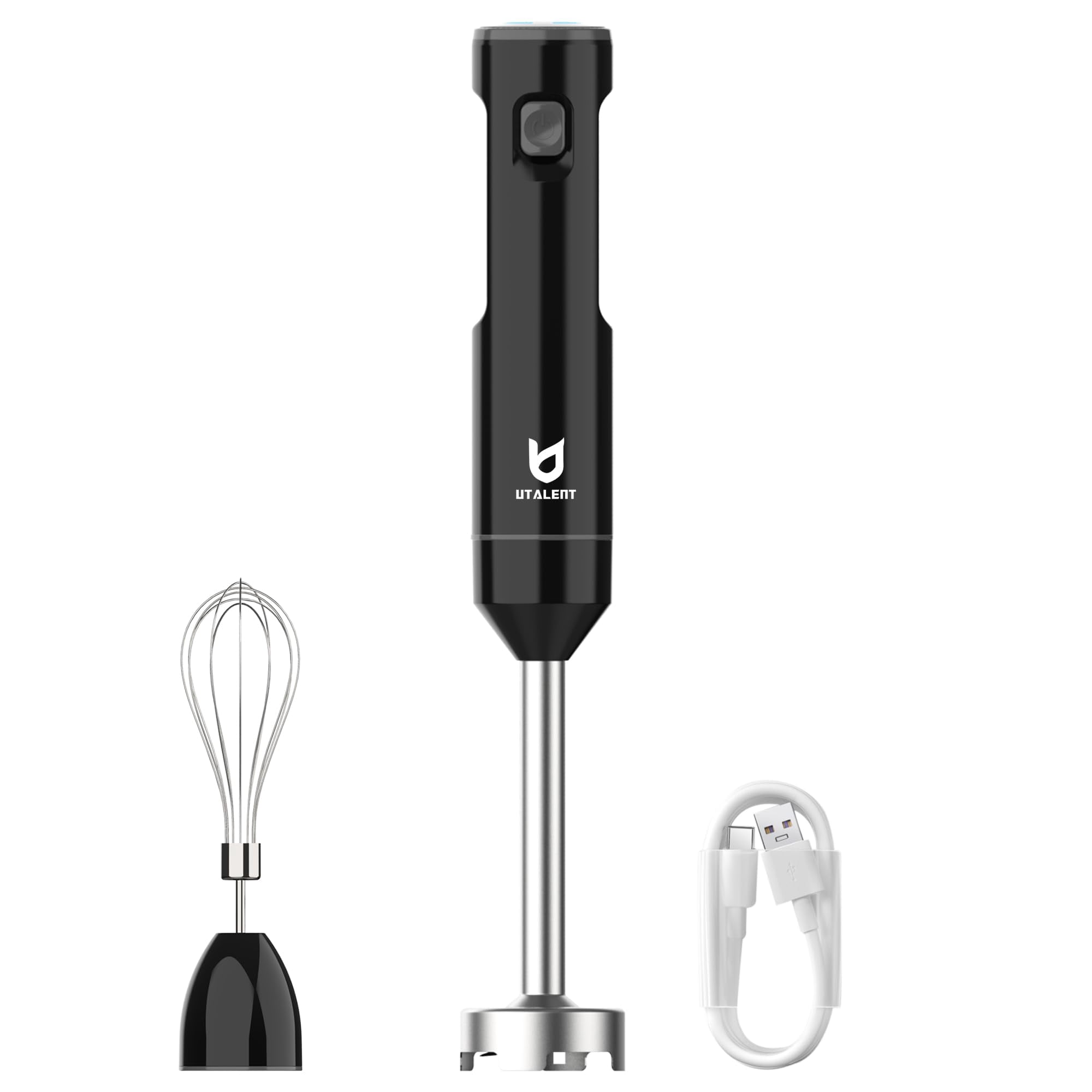 Cordless Hand Blender, UTALENT Variable Speed Immersion Blender handheld Rechargeable, with USB-C Charging Cable, Egg Whisk, for Smoothies, Milkshake