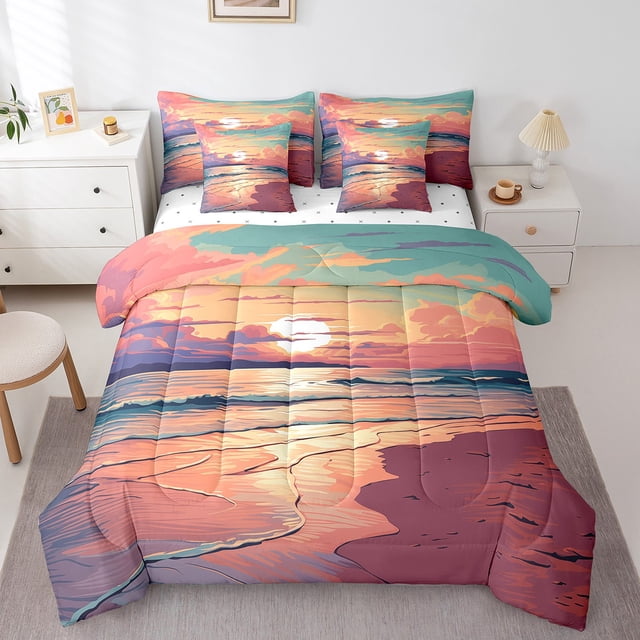 YST Anime Beach Bedding Comforter Set, 7-Piece, Ocean Wave Theme, Twin