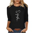 thumbnail image 2 of Jsaierl 2024 Automne Chemises à Manches 3/4 pour Femmes T-Shirts Graphiques EKG et Cœur Décontracté Confortable Col Rond Pull Décontracté Léger Tops pour Sortir, 2 of 5