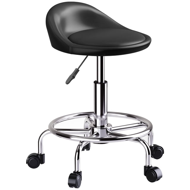 HOMCOM Tabouret Roulant Réglable, Chaise de Salon en PU avec Repose-Pieds, Noir