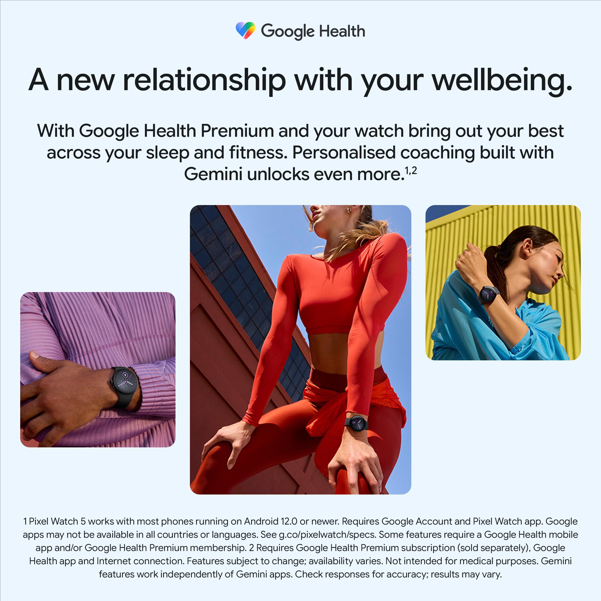 Google Pixel Watch 5, (45mm) Matte Black Aluminum Case with Obsidian Active Band (2nd gen)