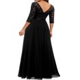 thumbnail image 4 of Robe Longue en Dentelle pour Femmes Manches 3/4 Col en V Dos Nu Fermeture Éclair Robe de Soirée de Mariage, 4 of 7