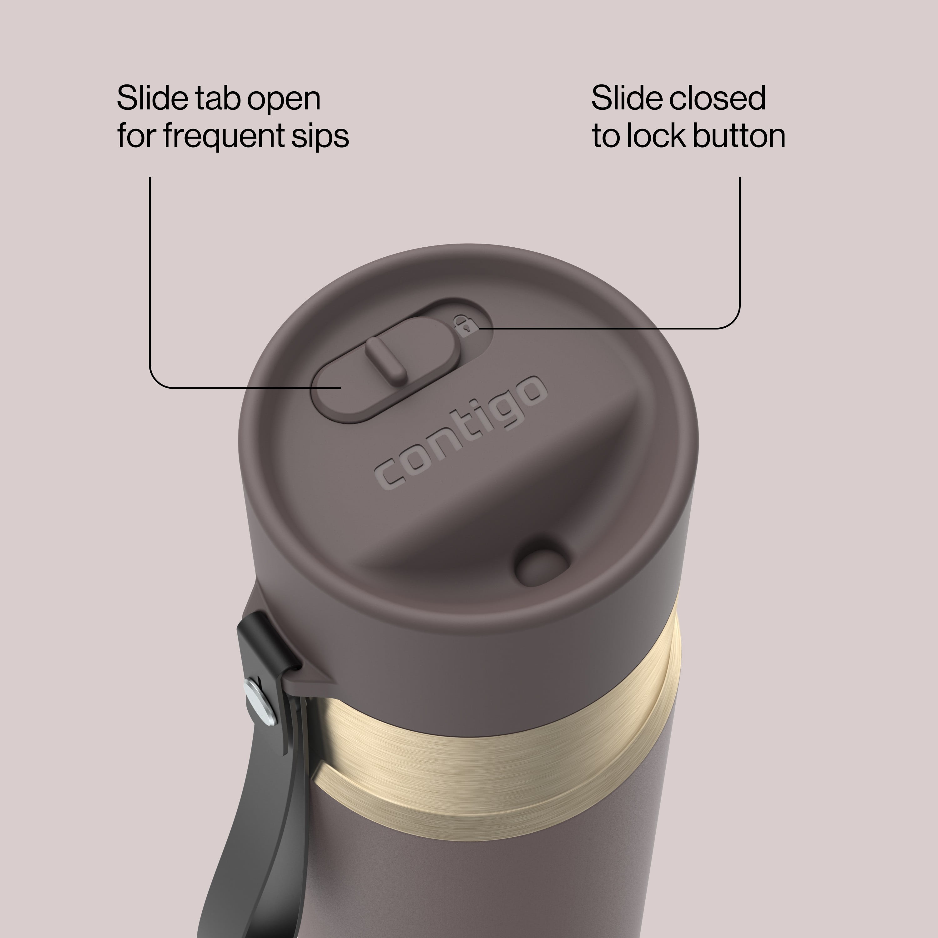 Bouteille d’eau isolée en acier inoxydable Contigo AutoSeal avec courroie de transport, 473 ml (16 oz) – antifuite, sans BPA, sans plomb, lavable au lave-vaisselle