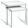 thumbnail image 1 of Monarch Specialties Nesting Table, Set Of 2, Side, End, Accent, Living Room, Bedroom, Tempered Glass, Laminate, Glossy White, Clear, Contemporary, Modern, 1 of 5
