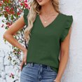 thumbnail image 4 of Timegard Womens Summer Tops Ruffle Cap Sleeve V-Neck Solid Color Comfy Lightweight Blouse Casual Loose Tops, 4 of 6