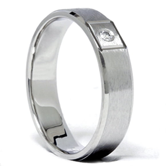Mens Round Diamond Solitaire 14K White Gold Wedding Ring Band