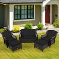 thumbnail image 2 of Patiojoy 5 PCS Patio Rattan Sectional Sofa Set Outdoor Furniture Conversation Set Cushioned Loveseat Sofa Ottoman Black, 2 of 10