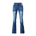 thumbnail image 1 of Jeans à Jambe Droite Jeans Évasés pour Femmes Jeans Coupe Bottillon pour Femmes Jeans Pattes d'Éléphant Taille Haute Extensibles Coupe Ajustée Pattes d'Éléphant Jeans S-20 Bleu Foncé S, 1 of 7
