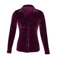 thumbnail image 3 of Plebaso Women's Velvet Long Sleeve Button down Shirts Fall Winter Tops Womens Dressy Blouses with Pockets, 3 of 4