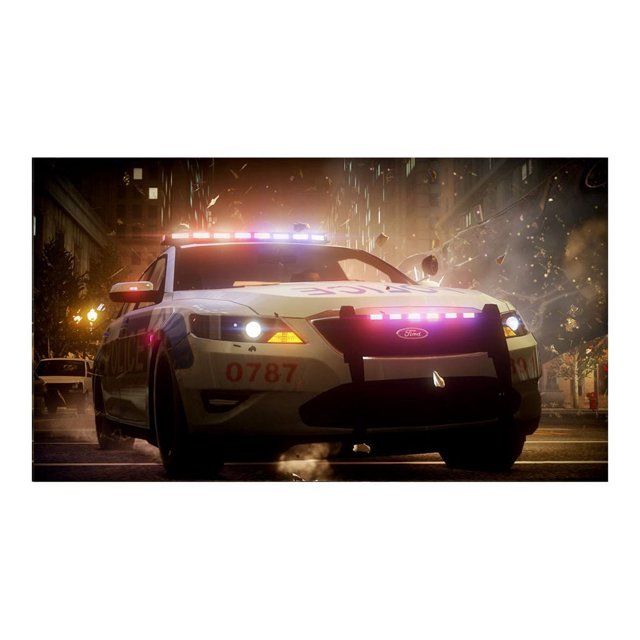 Need for Speed The Run - PlayStation 3 game cover showcasing a dramatic police chase with a Ford police car illuminated by flashing lights in a cityscape. This PS3 racing game by Electronic Arts features high-stakes races across dangerous roads and evading law enforcement.