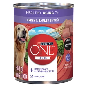 Purina ONE Plus+ Healthy Aging 7+ Classic Ground Turkey & Barley Entrée, Wet Dog Food 368 g