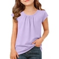 thumbnail image 1 of EGNMCR Children's Spring And Summer Solid Color Short Sleeves Round Neck Pleated T-shirt Top For Kids Children polyester top, 1 of 7