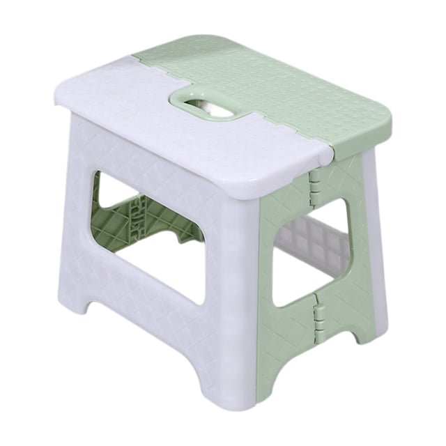 Folding Stool Utility Seat Space Saving Lightweight Design Portable Compact Step Tool Home Office Outdoor Multipurpose Plastic Frame Square Grid Pattern Support F-32 D