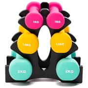 PRISP Dumbbells Set with Rack, 3 Pairs of Neoprene Free Weights with Stand
