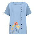 thumbnail image 4 of Pisexur Hauts d'Été pour Femmes, Hauts pour Femmes, Hauts de Sortie pour Femmes, Hauts pour Dames, T-Shirt à Manches Courtes Col Rond Imprimé Mode Décontractée Bleu Ciel,S, 4 of 5
