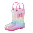 thumbnail image 1 of NOKIO Sparkle Accent Rain Boots Flexible Sole Technology Cartoon Rainbow Patterns 𝗪aterproof Rubber Material Lightweight Design for Active Toddler Girls, 1 of 7