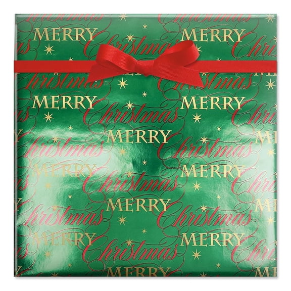 Papier d'Emballage Cadeau en Feuille « Merry Noël Wishes », Poids Lourd, Résistant aux Déchirures, Fêtes, 1 Rouleau Jumbo, 23 Pouces x 20 Pieds